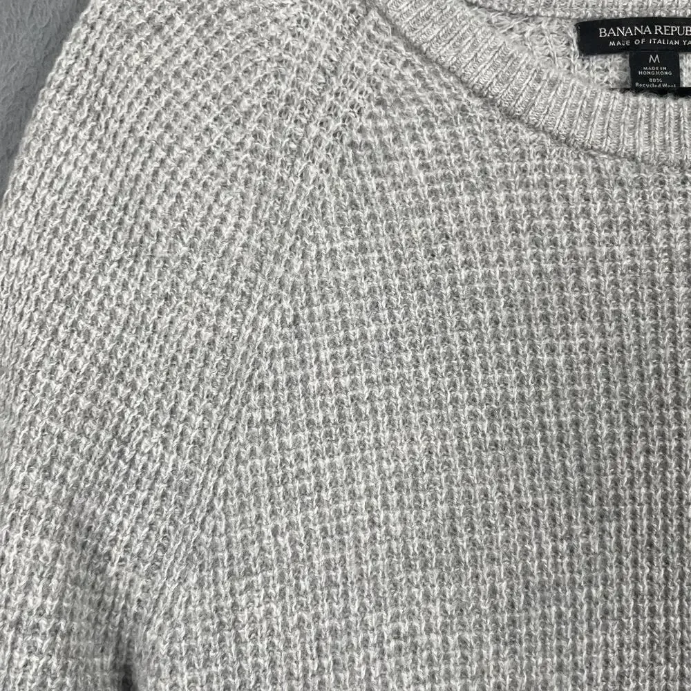 Banana Republic Sweater Womens M Gray Waffle-Knit Crew Neck Pullover Long Sleeve